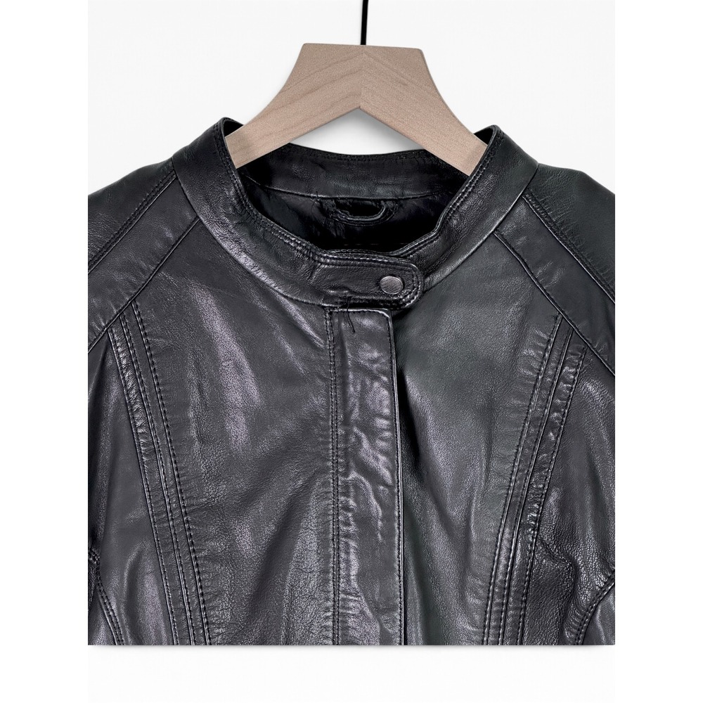 Cole Haan Leather Jacket Women Large Black Lambskin Moto Biker 35LV1032 - Picture 3 of 11